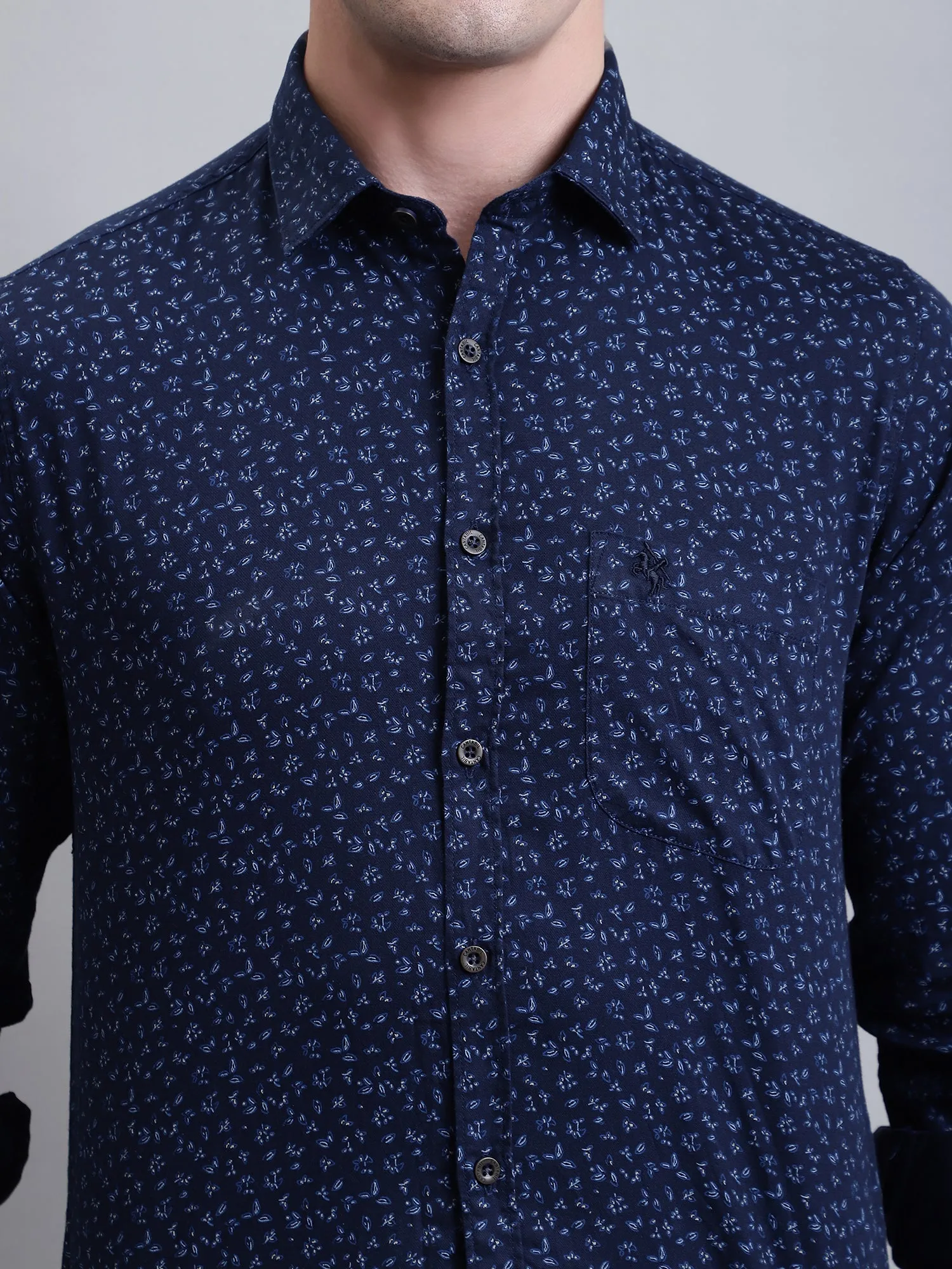 Men's Navy Blue Casual Floral Ditsy Print Full Sleeve Shirt