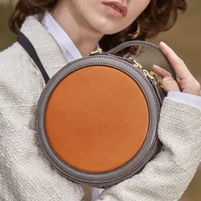 Mini Retro Vegetable Tanned Cowhide Leather Circle Bag