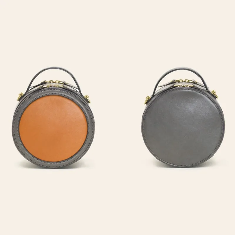 Mini Retro Vegetable Tanned Cowhide Leather Circle Bag