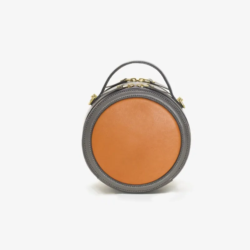 Mini Retro Vegetable Tanned Cowhide Leather Circle Bag