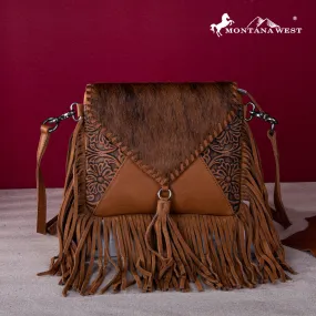 MWR-064 Montana West Genuine Leather Hair-On Cowhide Fringe Bohemian Crossbody - Brown