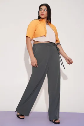 Nami Grey Curve Tie-up Korean Pants