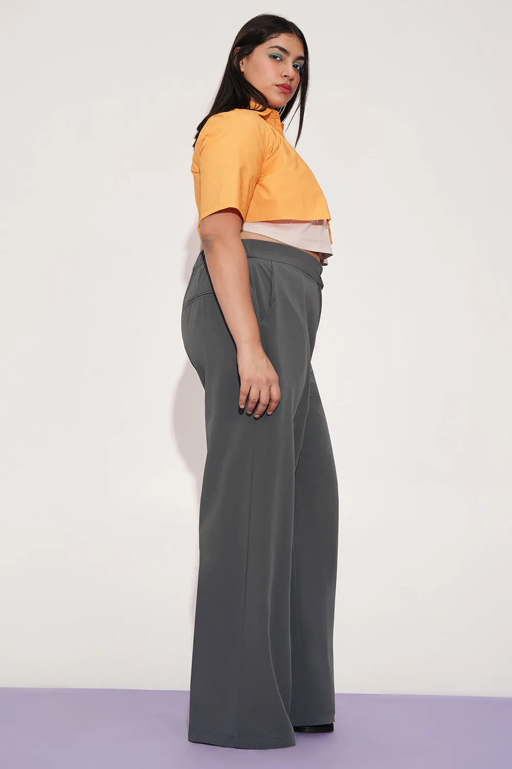 Nami Grey Curve Tie-up Korean Pants