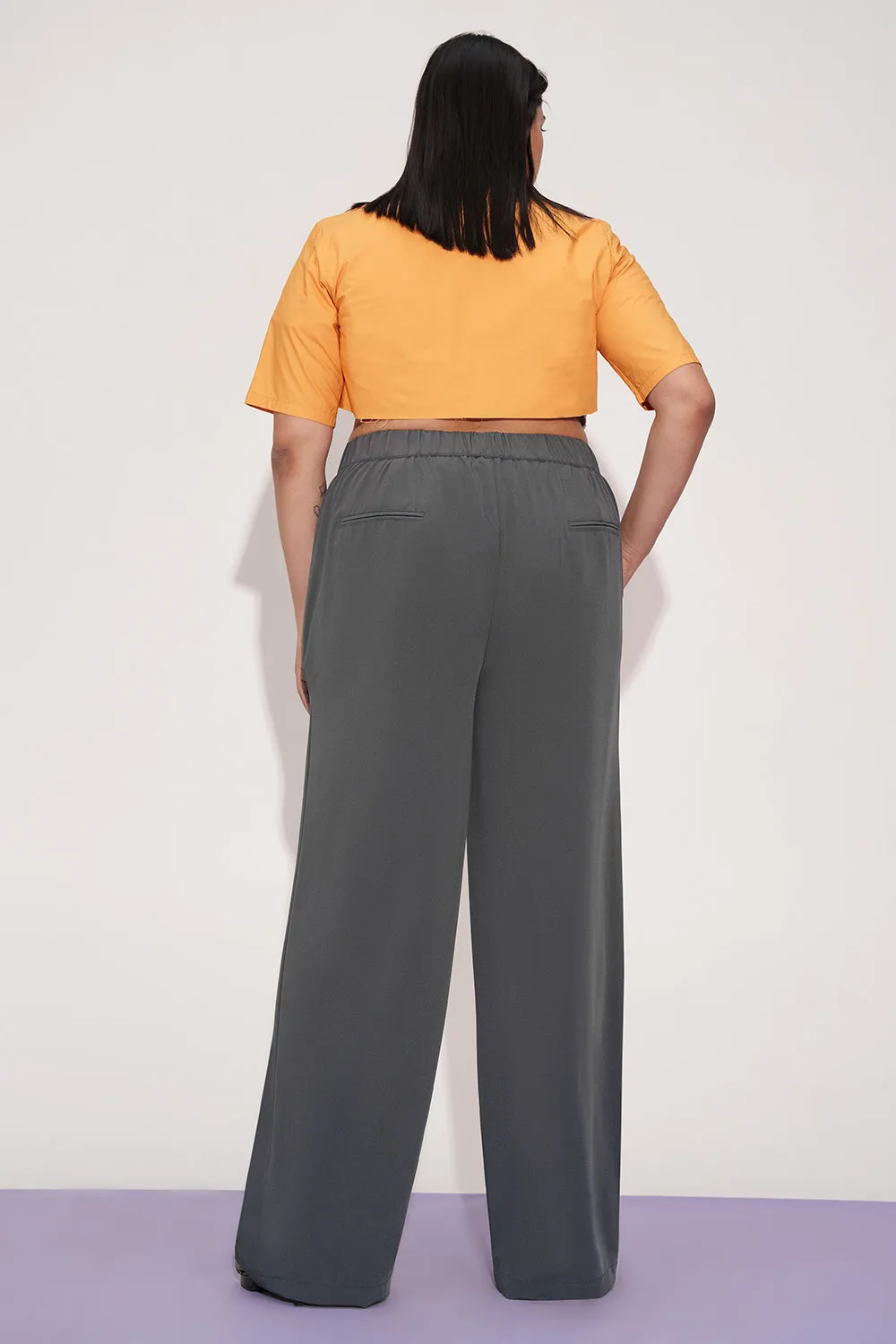 Nami Grey Curve Tie-up Korean Pants