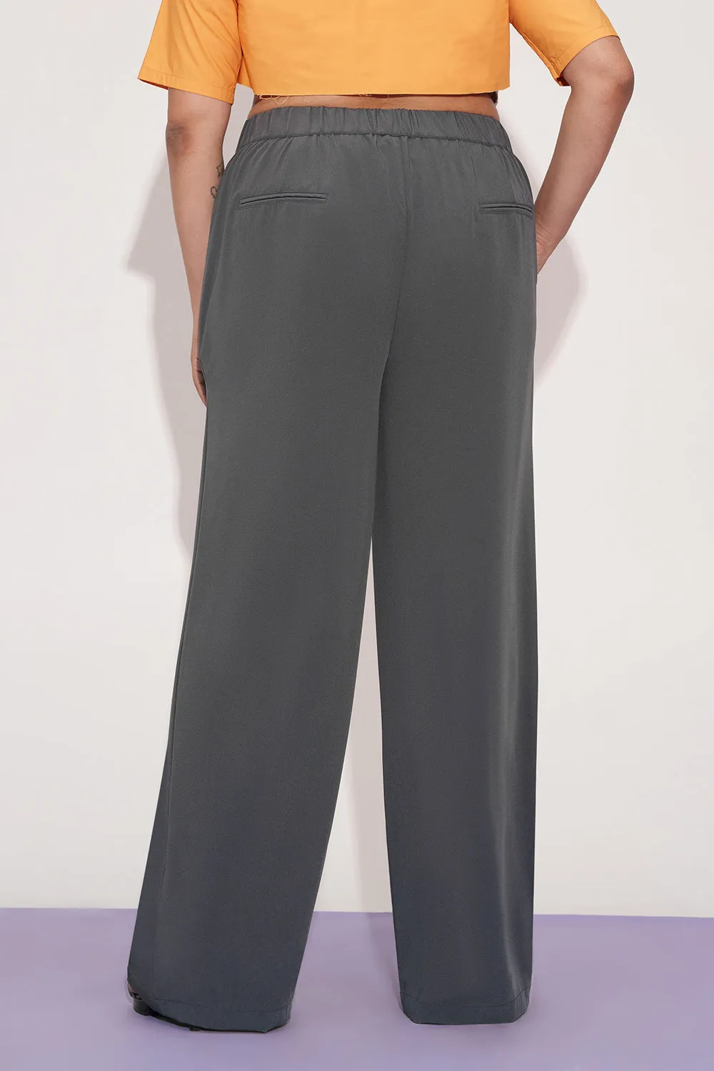 Nami Grey Curve Tie-up Korean Pants