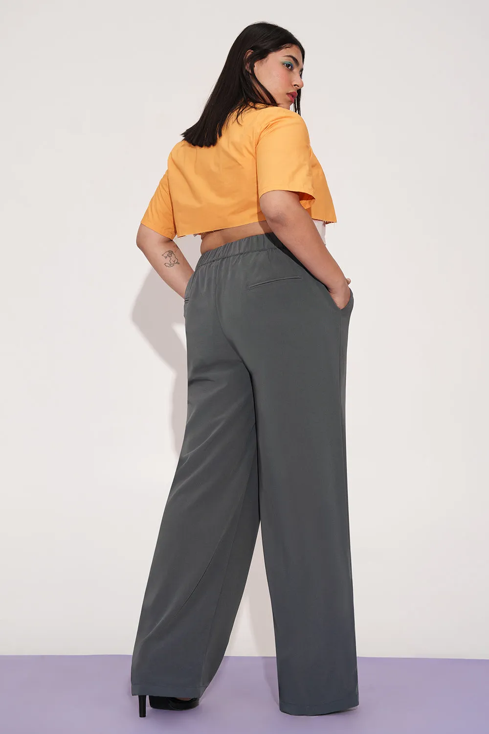 Nami Grey Curve Tie-up Korean Pants