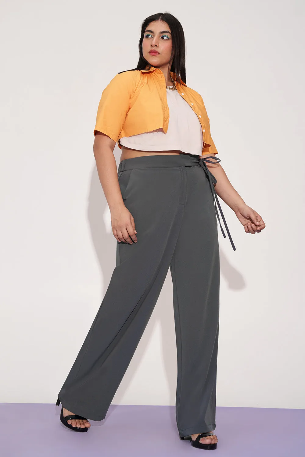 Nami Grey Curve Tie-up Korean Pants