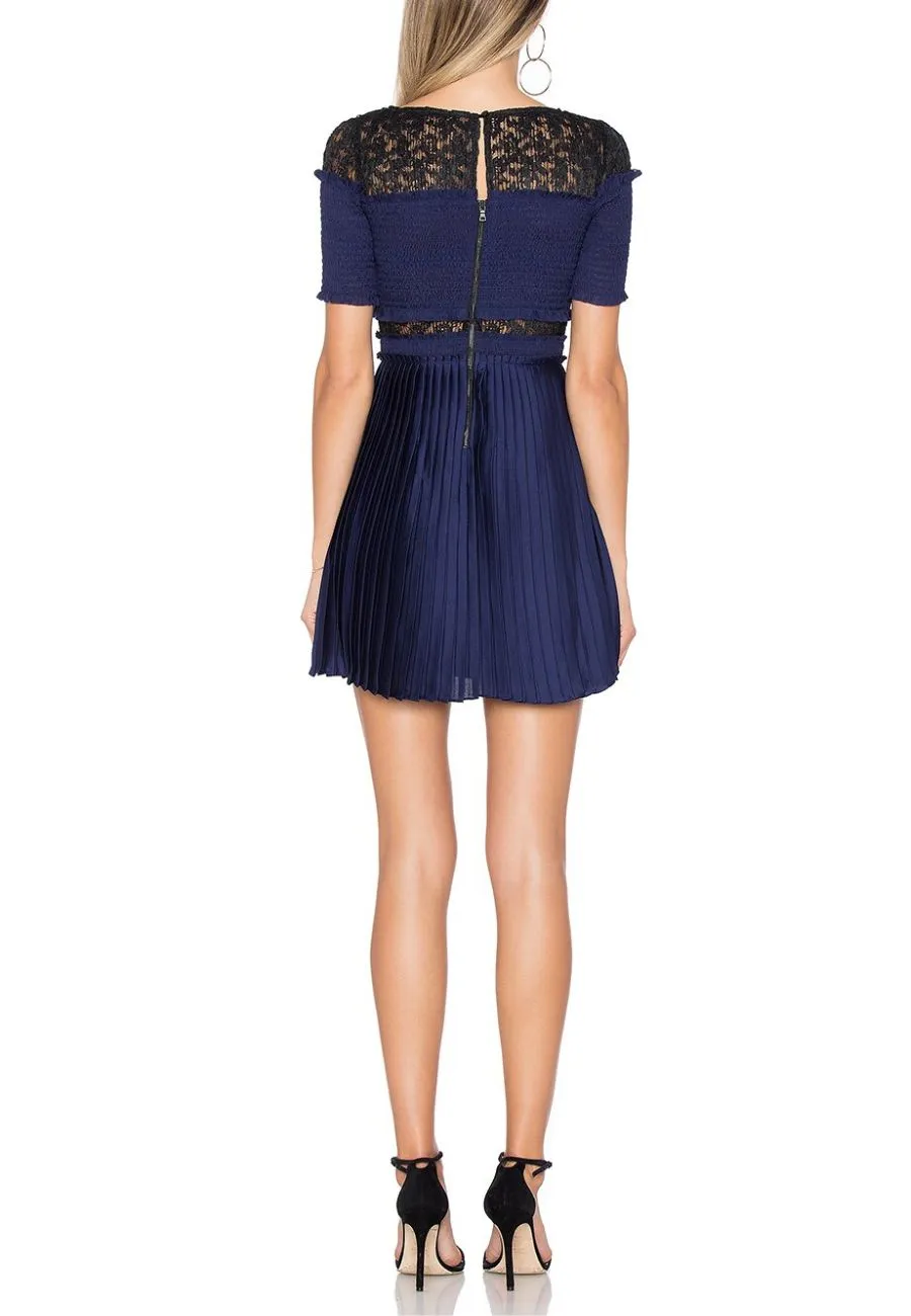 Navy Paris Nights Pleated Mini Dress