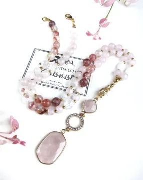 Pink Goddess Rose Quartz Pendant Necklace - Balance, Love, Fertility, Calming, Happiness