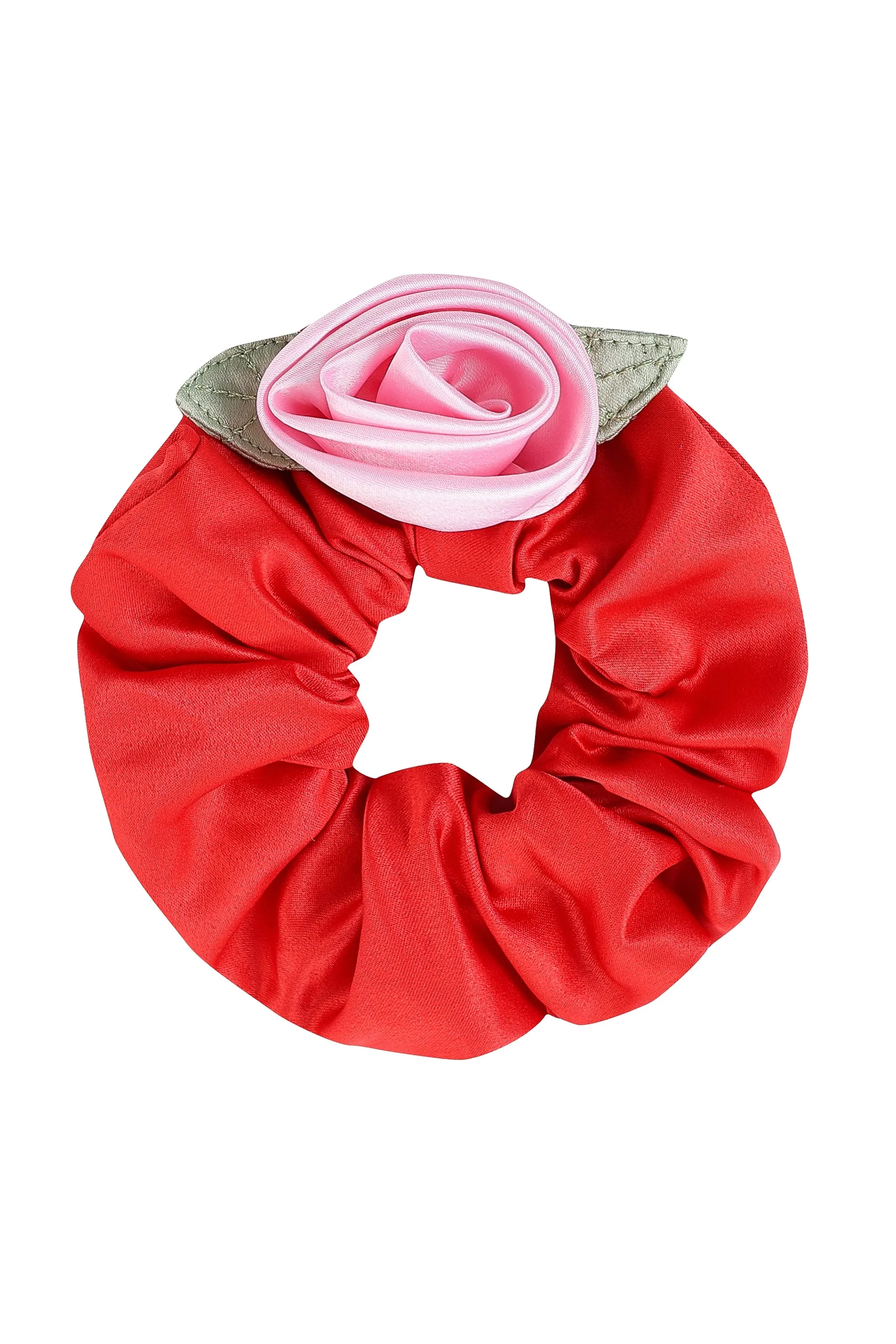 Pink Rose Satin Scrunchie