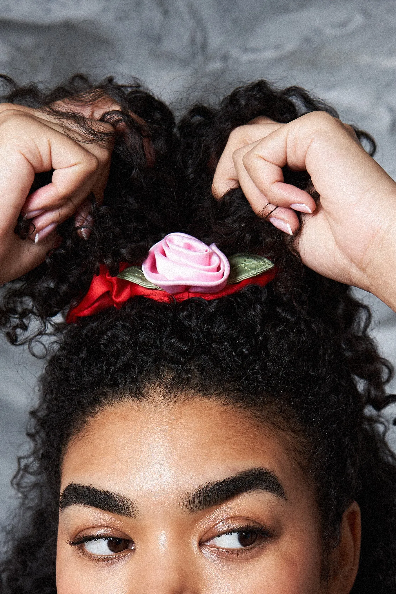 Pink Rose Satin Scrunchie