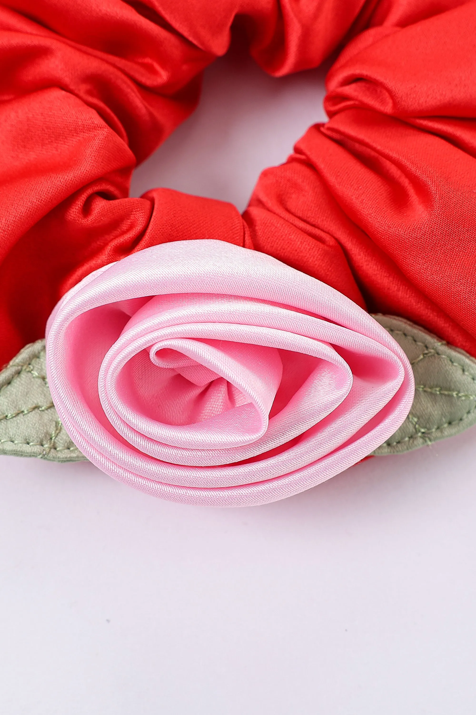 Pink Rose Satin Scrunchie