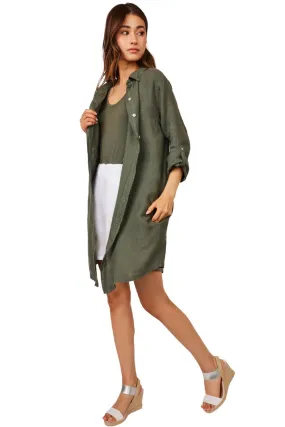 Pistache Button Down Blouse Dress with Pockets, Safari (N3520)