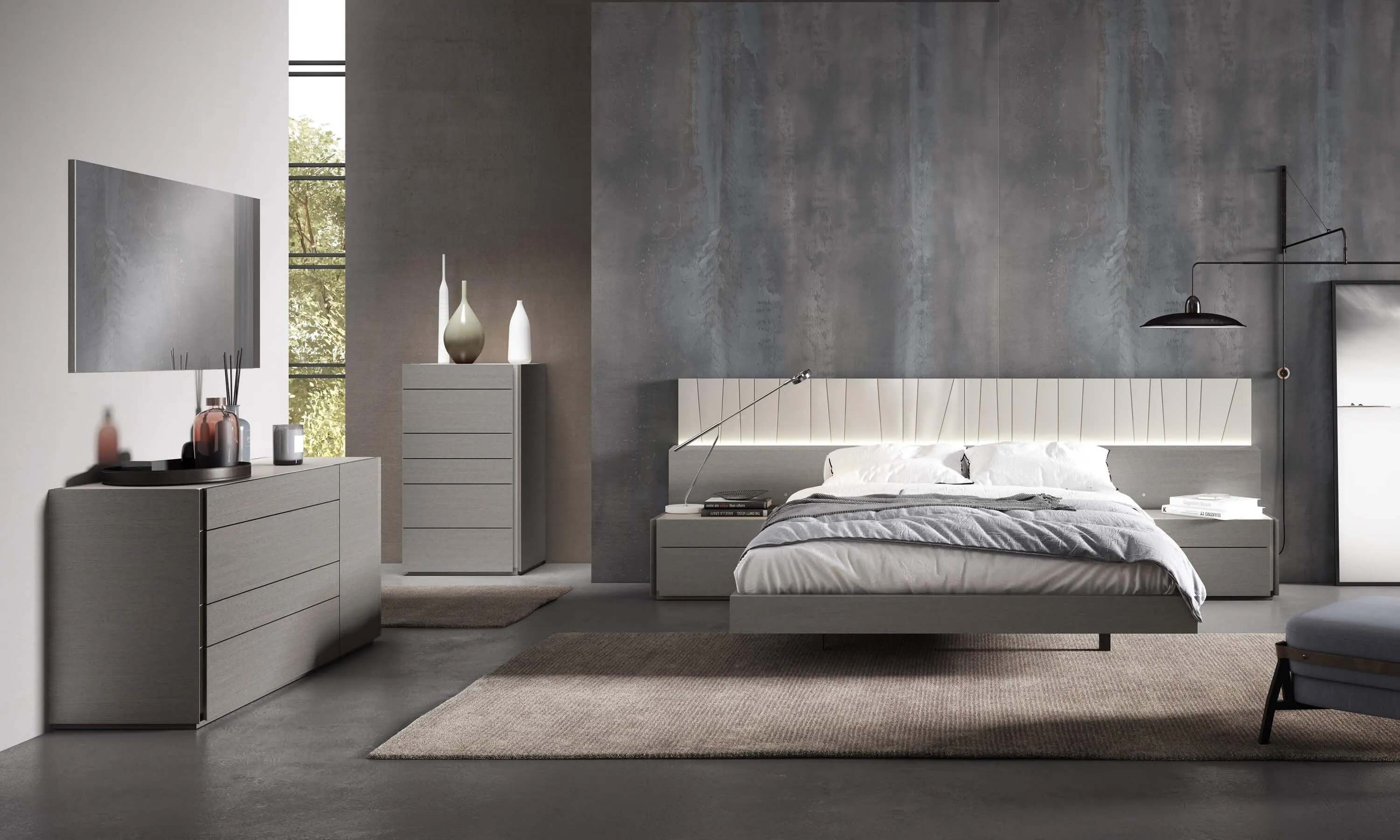 Porto Lacquer Platform Bedroom Set - Grey