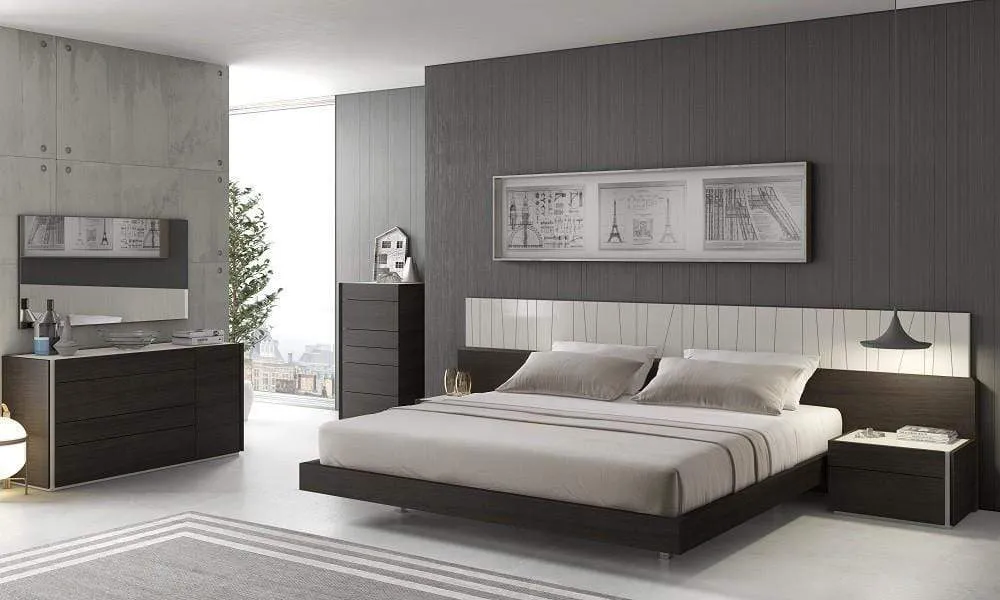 Porto Wenge Lacquer Platform Bed - Light Grey/Wenge