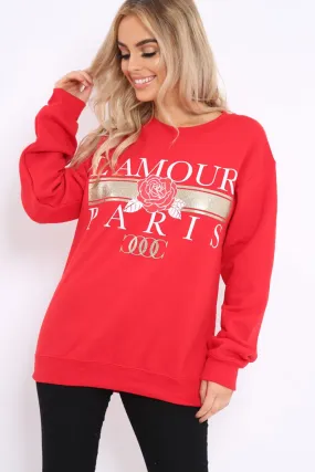 Red L'amour Paris Slogan Sweatshirt - Lucy