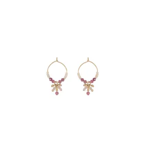 Semi Precious XS Hoops With Cluster - MIXED PINKS/GOLD