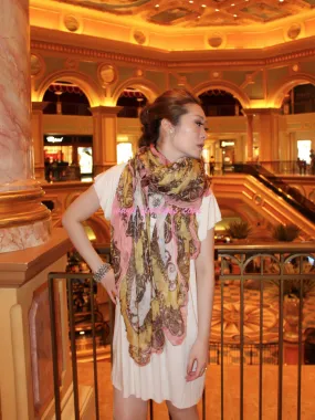 SILK VINTAGE PASTEL SCARF WITH CRYSTAL