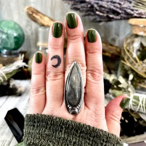 Silver Sheen Obsidian Ring Sterling Silver / Magic Moon Designed by FOXLARK Adjustable Size 6 7 8 9 10