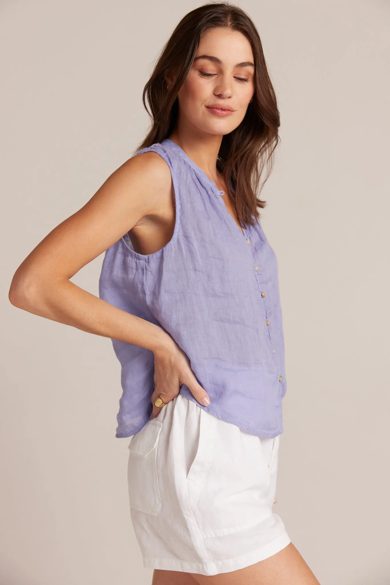 Sleeveless Shirred Shoulder Blouse - Purple Iris