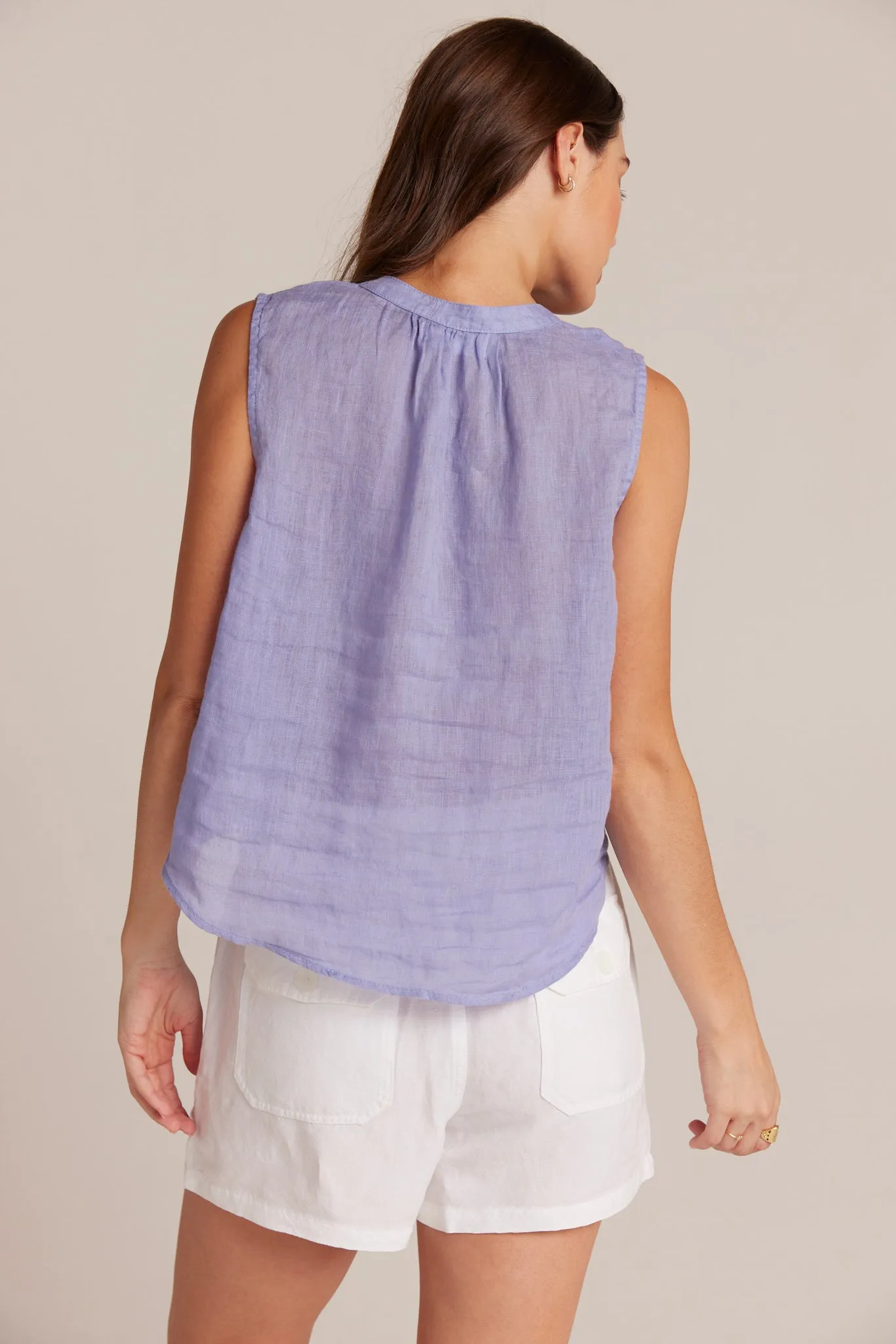 Sleeveless Shirred Shoulder Blouse - Purple Iris