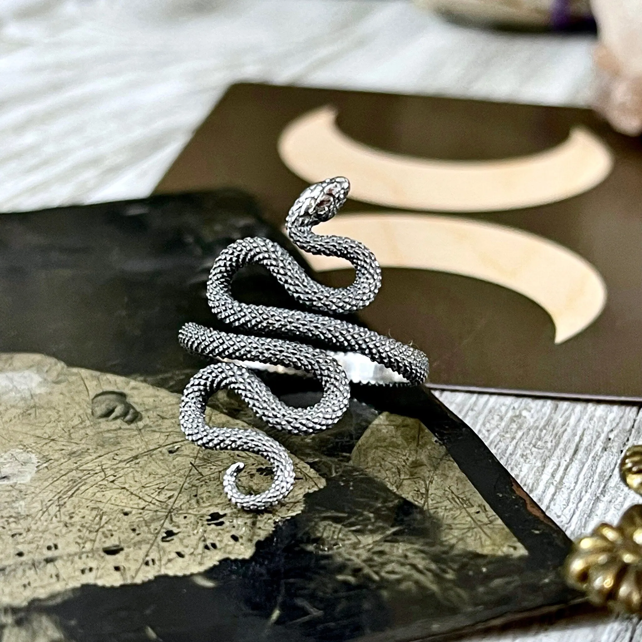 Snake Ring in Sterling Silver Adjustable / Tiny Talismans Collection