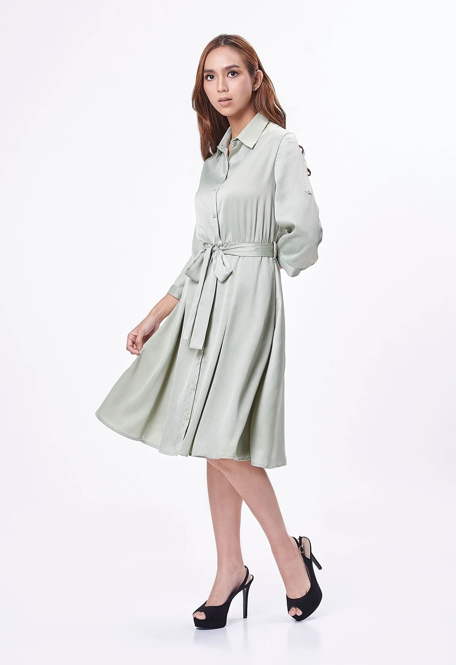 Soft Button-up Tie-Waist Dress