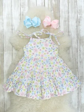 Soft Floral Tie Tiered Dress