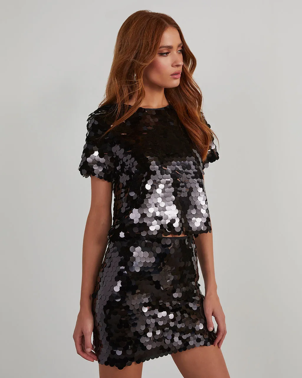 Spencer Paillette Sequin Short Sleeve Top