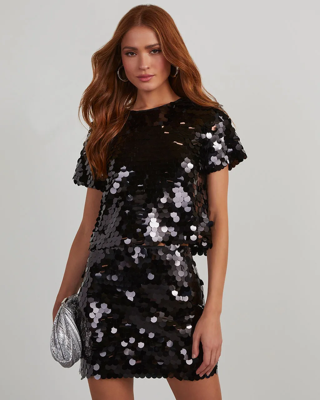 Spencer Paillette Sequin Short Sleeve Top