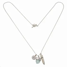 SUPERPOWER CHARM NECKLACE - AQUAMARINE WITH SMOKY QUARTZ - SILVER