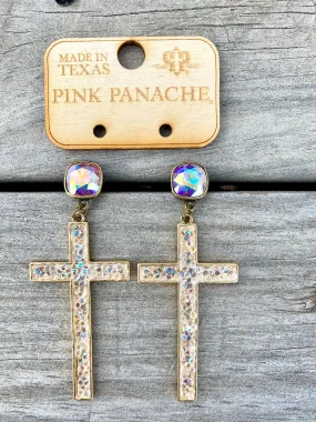 The Pink Panache Gold Crystal Cross Earrings