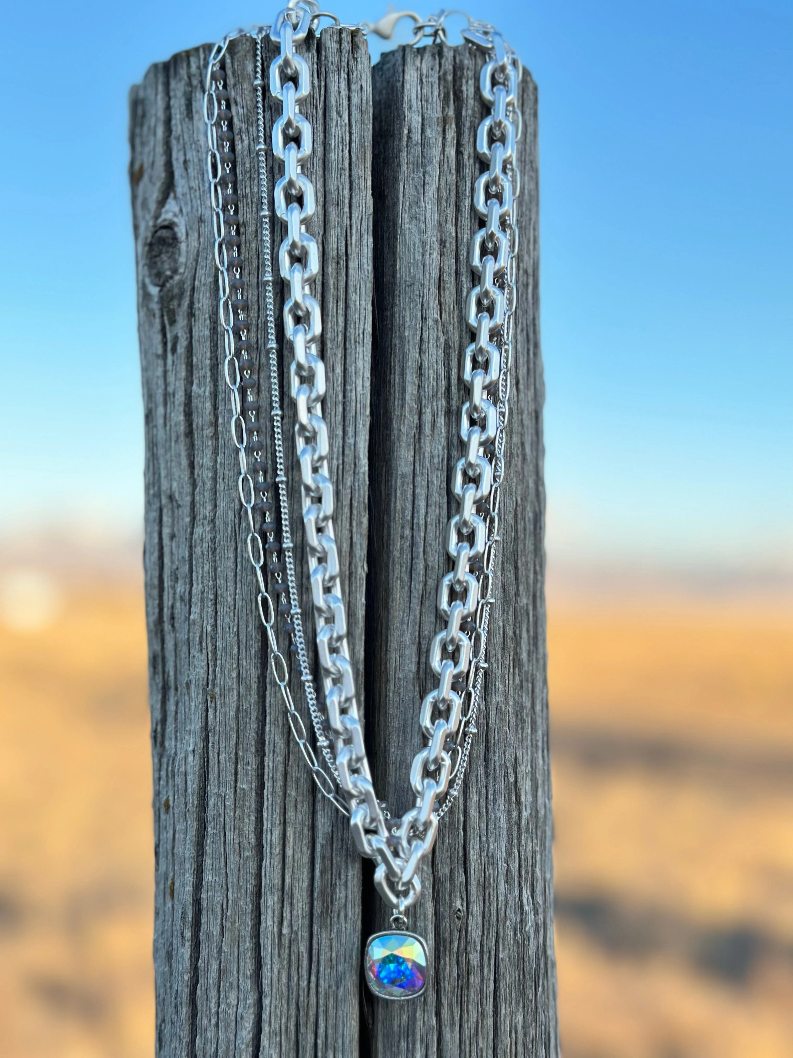 The Pink Panache Silver City Crystal & Chain Necklace