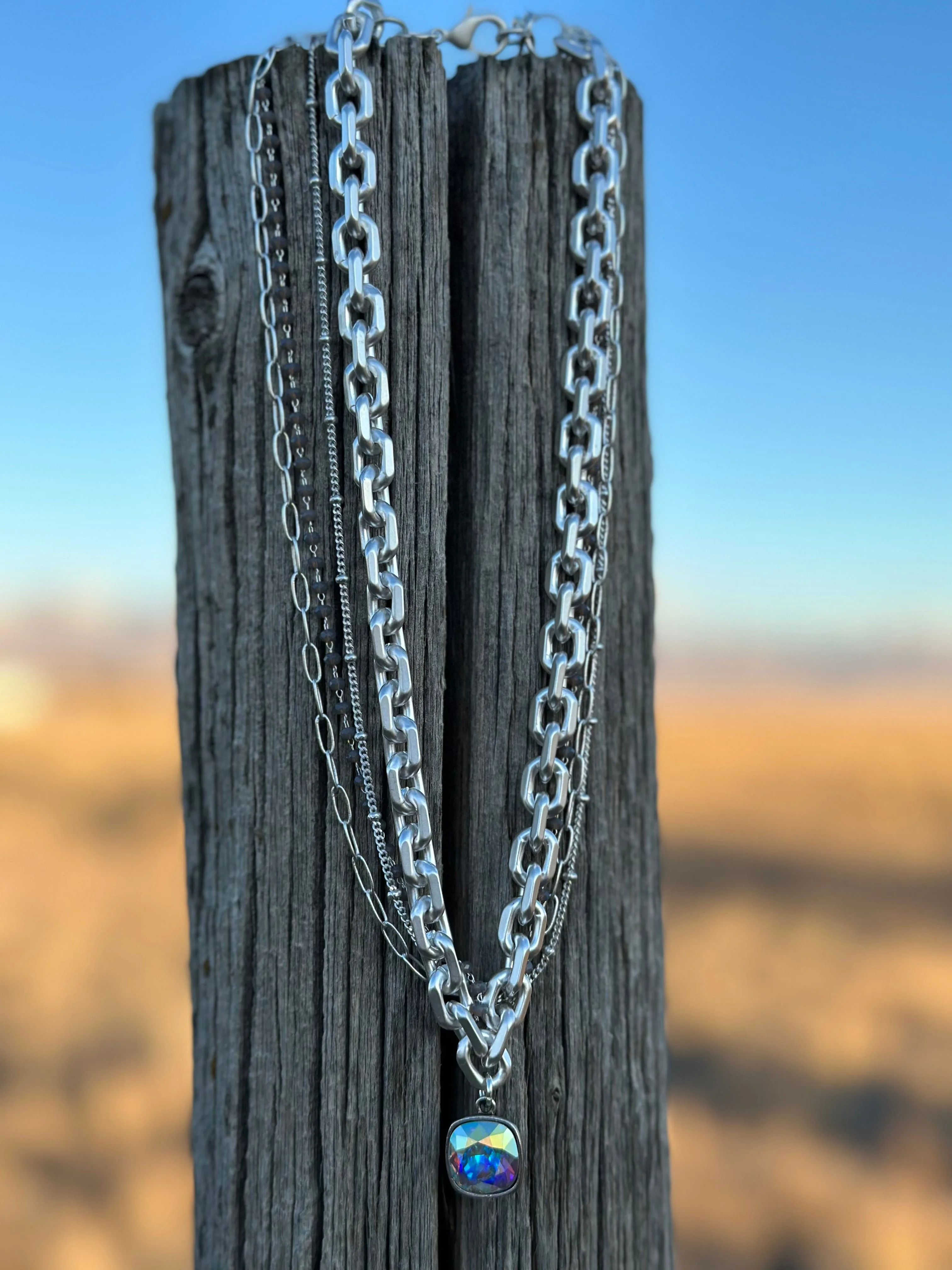 The Pink Panache Silver City Crystal & Chain Necklace