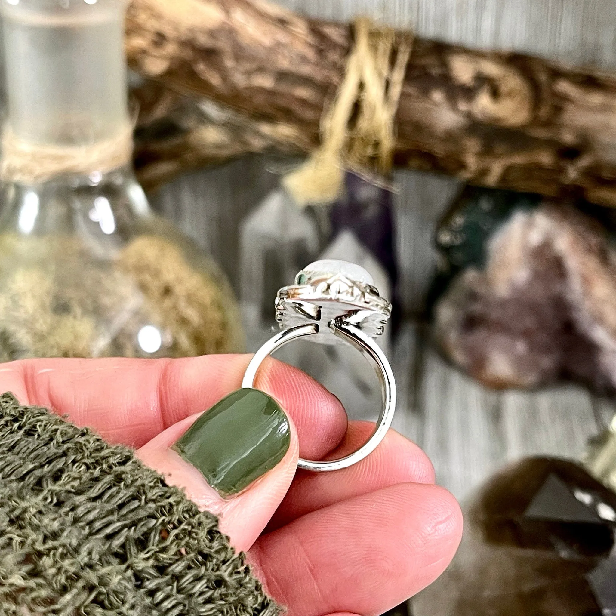 Three Stone Rainbow Moonstone and Labradorite Crystal Ring in Sterling Silver- Designed by FOXLARK Collection Adjustable to Size 6 7 8 9