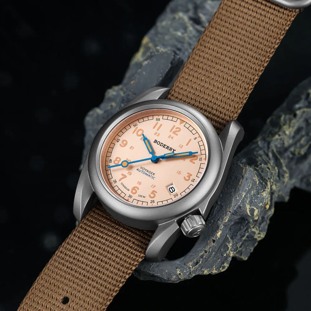 VOYAGER - 100M Waterproof Titanium Automatic Field Watch | Salmon