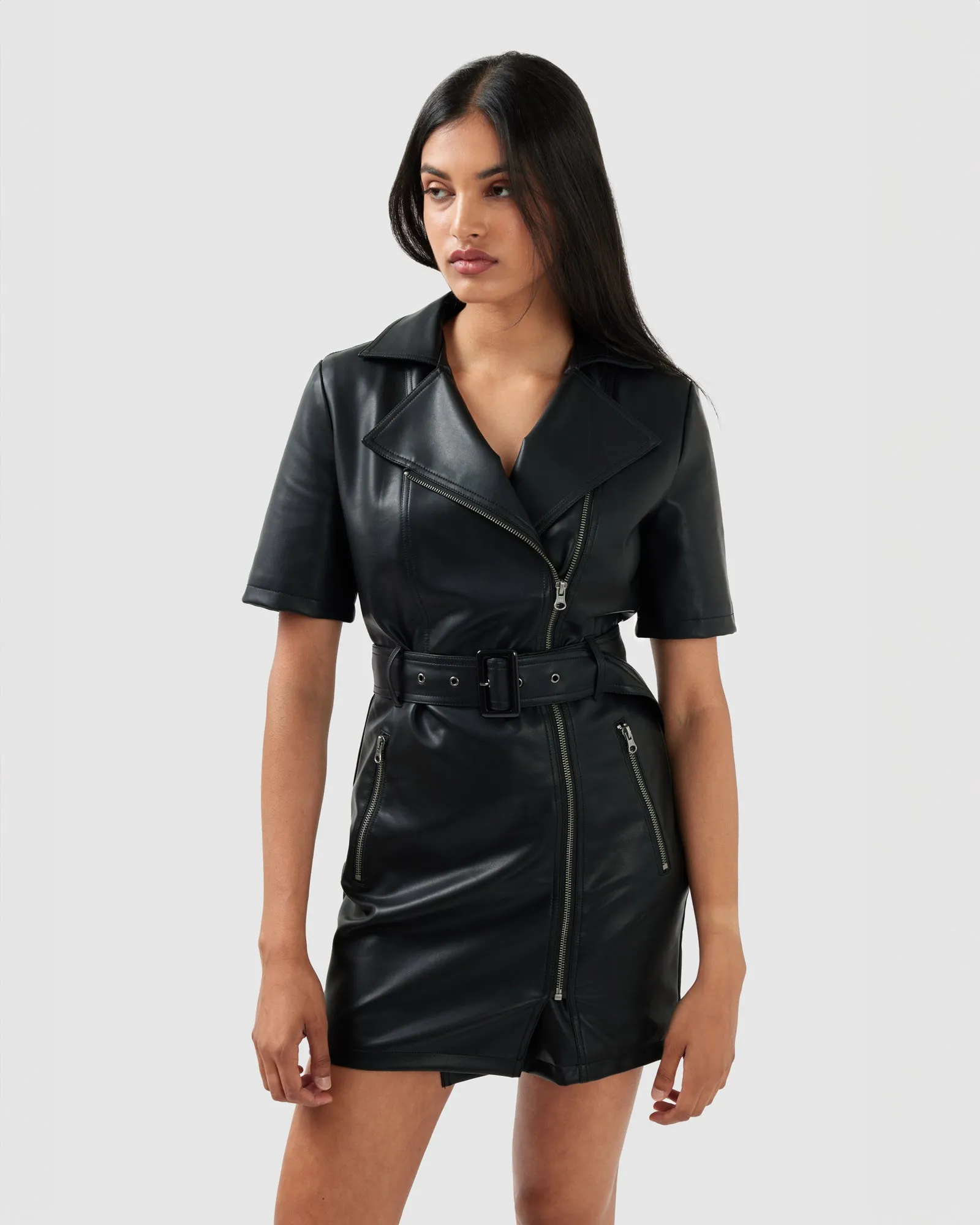 Wild Nights Vegan Leather Mini Dress - Black