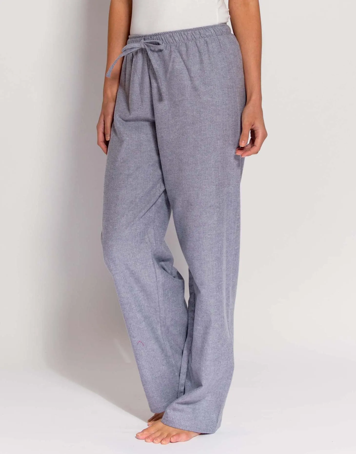 Women's Brushed Cotton Pyjama Trousers – Ash Grey Herringbone