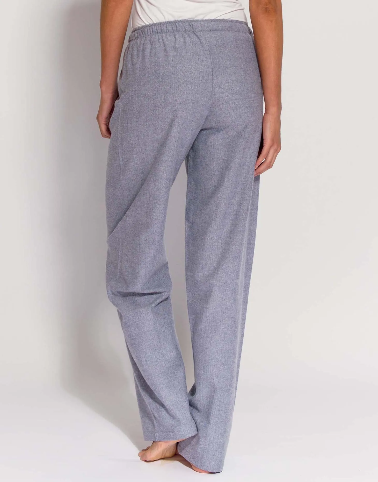 Women's Brushed Cotton Pyjama Trousers – Ash Grey Herringbone