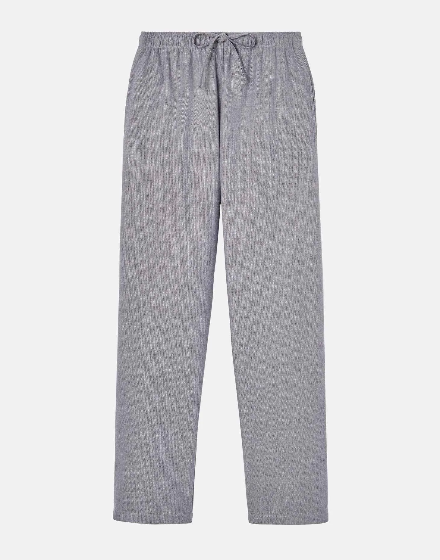 Women's Brushed Cotton Pyjama Trousers – Ash Grey Herringbone