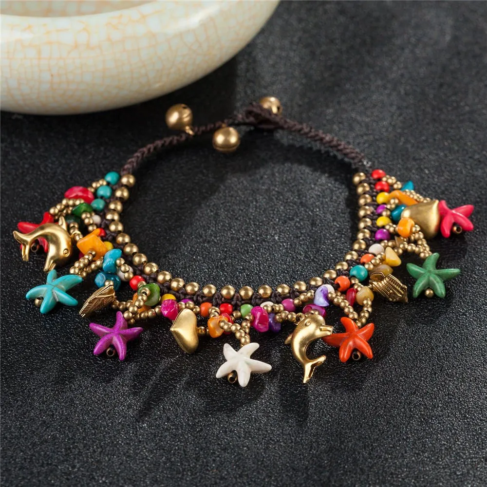 Yellow Chimes Anklets for Women Bohemian Starfish Charms Beaded Bracelet/Anklet for Women and Girls