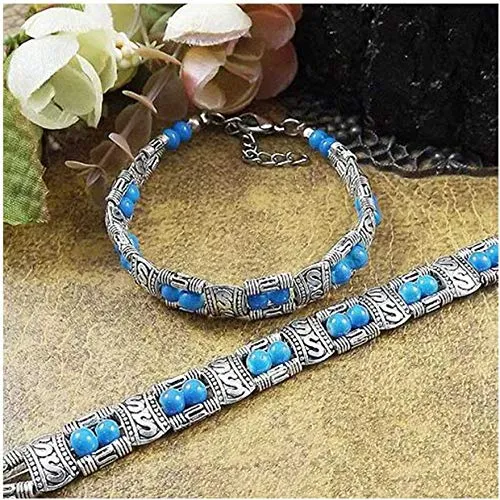 Yellow Chimes Antique Oxidized Silver Vintage Tibetan Gypsy Bohemian Blue Beads Bracelet for Women and Girl's